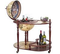 GLOBO terráqueo Bar con mesa HWC de d84, Minibar Casa Bar Mesa Bar, - Bola del mundo Diámetro 42 cm Con Ruedas Madera de eucalipto