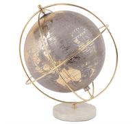 Globo terráqueo con mapamundi en gris, dorado y blanco