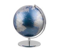 Globo terráqueo de 25 cm de diámetro - Planet - Base de metal cromado - Eje móvil - Azul metálico plateado - TROIKA Original