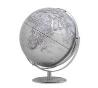 Globo terráqueo de 30 cm de diámetro - JURI - Base de metal cromado - Dos ejes móviles - Plata - TROIKA Original