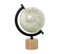 Globo terraqueo de metal y base de madera en blanco y natural 21.5x15x13 cm