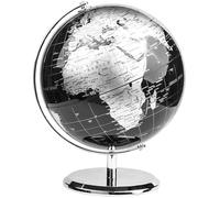 Globo Terráqueo Decorativo, Negro y Plateado, con Base de Metal Cromado, Diseño Moderno