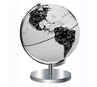 Globo terráqueo Elegante y clásico, Nuevo, con Base de Metal Cromado, Globo Blanco y Negro, iluminación LED, Globo terráqueo para el hogar y la Oficina, 9.8", d,Metal Base