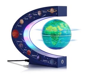 Globo terráqueo flotante de levitación magnética giratorio, 8,5 cm, con luz LED de colores, marco acrílico del sistema solar, decoración de escritorio para oficina, regalo educativo de astronomía