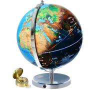 Globo terráqueo interactivo grande de 33 cm para adultos y niños, 33 cm con soporte, con constelaciones que se iluminan por la noche, mapa geográfico para regalo educativo de aprendizaje, con brújula