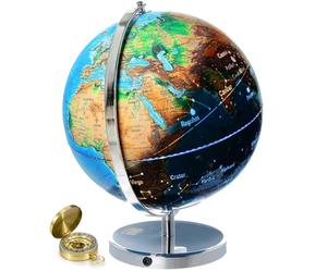 Globo terráqueo interactivo grande de 33 cm para adultos y niños, 33 cm con soporte, con constelaciones que se iluminan por la noche, mapa geográfico para regalo educativo de aprendizaje, con brújula