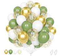 Globo Verde Salvia, 60 Piezas 12 Pulgadas Verde Blanco Metálico Dorado Confeti Globo para Cumpleaños Hombres Mujeres Baby Shower Boda Aniversario Compromiso Revelación Género Fiesta Safari Jungla Deco