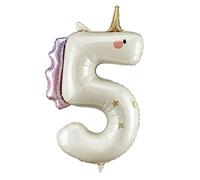 Globo XXL de unicornio con número 5, decoración para niñas, gigante con números color crema y dorado con efecto holográfico, para 5º cumpleaños infantil, adecuado para helio y aire