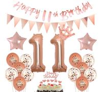 Globos 11 años niña decoración oro rosa conjunto,Globo 11 cumpleaños decoración niña Happy 11th Birthday guirnaldas,Globos 11 años niña deco cumpleaños deco 11 años niña 11 decoración de la torta