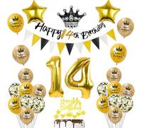 Globos 14 cumpleaños decoración negro/oro deco de cumpleaños 14 niño niña 14 cumpleaños deco, globo 14 cumpleaños niño niña Happy 14th birthday guirnalda 14 cumpleaños decoración de la torta