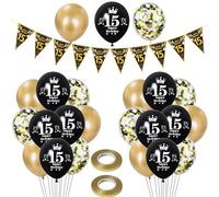 globos 15 años cumpleaños niño niña decoración, 23 piezas de Negros globos de látex de oro Negros, guirnalda 15 años cumpleaños decoración fiesta globos 15 niña cumpleaños decoración 15 años niño