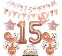 Globos 15 años niña decoración oro rosa conjunto,Globo 15 cumpleaños decoración niña Happy 15th Birthday guirnaldas,Globos 15 años niña deco cumpleaños deco 15 años niña 15 decoración de la torta
