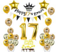 Globos 17 cumpleaños decoración negro/oro deco de cumpleaños 17 niño niña 17 cumpleaños deco, globo 17 cumpleaños niño niña Happy 17th birthday guirnalda 17 cumpleaños decoración de la torta