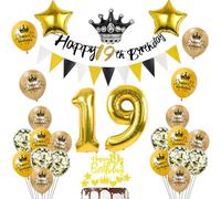 Globos 19 cumpleaños decoración negro/oro deco de cumpleaños 19 niño niña 19 cumpleaños deco, globo 19 cumpleaños niño niña Happy 19th birthday guirnalda 19 cumpleaños decoración de la torta