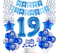 Globos 19 cumpleaños decoración niños azul, globos 19 años decoración de cumpleaños para los niños,globo de helio 19 globos de papel de aluminio, Happy Birthday 19 cumpleaños decoración niños
