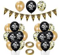 globos 20 años cumpleaños mujer hombre decoración, 23 piezas de Negros globos de látex de oro Negros, guirnalda 20 años cumpleaños deco fiesta globos 20 hombre cumpleaños decoración 20 años mujer
