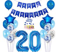 Globos 20 Cumpleaños Decoración Hombre Azul - Set de Foil y Happy Birthday - Deco para 20 Años