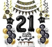 Globos 21 Años Decoración Oro Negro para Cumpleaños Hombre y Mujer - Deco para Tartas