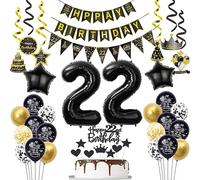 Globos 22 Años Hombre Mujer cumpleaños decoración oro negro globos 22 cumpleaños Hombre Mujer,cumpleaños 22 años Hombre Mujer globo negro decoración 22 Hombre globo Deco para Tartas 22 cumpleaños