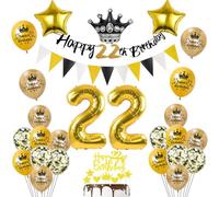 Globos 22 Cumpleaños Decoración Negro/Oro para Hombre y Mujer - Happy 22th Birthday Guirnalda y Pastel Deco
