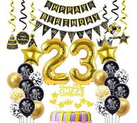 Globos 23 Años cumpleaños Hombre Mujer decoración oro negro, cumpleaños decoración 23 Hombre globos 23 años Hombre cumpleaños decoración, negro oro cumpleaños Decoración para Tartas 23 años Hombre