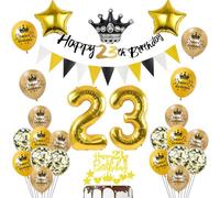 Globos 23 Cumpleaños Decoración Negro/Oro para Hombre y Mujer - Happy 23th Birthday Guirnalda y Pastel Deco