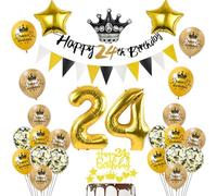 Globos 24 cumpleaños decoración negro/oro deco de cumpleaños 24 hombre mujer 24 cumpleaños deco, globo 24 cumpleaños hombre mujer feliz Happy 24th birthday guirnalda 24 cumpleaños pastel deco hombre