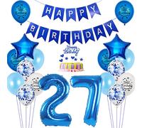 Globos 27 cumpleaños decoración hombre azul,foil globo 27 años cumpleaños decoración hombre azul set,happy birthday 27 cumpleaños decoración 27 años hombre deco globo 27 cumpleaños hombre deco