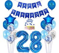Globos 28 Cumpleaños Decoración Hombre Azul - Set de Foil y Happy Birthday - Deco para 28 Años