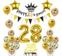 Globos 28 Cumpleaños Decoración Negro/Oro para Hombre y Mujer - Happy 28th Birthday Guirnalda y Deco para Pastel