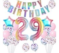 globos 29 años cumpleaños mujer colorida decoración 29 años cumpleaños mujer globo rosa, Happy Birthday guirnalda banner rosa decoracion cumpleaños 29 años mujer 29 cumpleaños decoración mujer