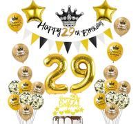 Globos 29 Cumpleaños Decoración Negro/Oro para Hombre y Mujer - Happy 29th Birthday Guirnalda y Deco para Pastel