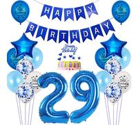 Globos 29 Cumpleaños Hombre Azul - Set Decoración Con Foil Globo 29 Años - Happy Birthday Deco