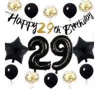Globos 29 Cumpleaños Negros Dorados, Decoración Cumpleaños 29 años Hombres Mujeres, Globos de Cumpleaños 29 años, Pancarta Feliz Cumpleaños Adornos Kit para Decoración de Fiesta de Cumpleaños 29 años