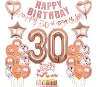 Globos 30 Años Decoración Rosa Oro para Cumpleaños de Mujer - Torta y Fiesta