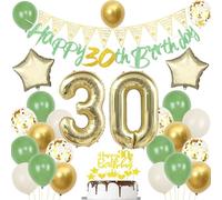 Globos 30 Años Fiesta Verde Oro - Decoraciones Cumpleaños Hombre Mujer - Tarta Oro