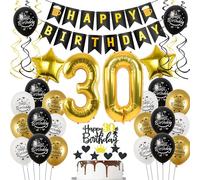Globos 30 Años Oro Negro, Decoración Tarta 30 Años, Cumpleaños Mujer Hombre Deco