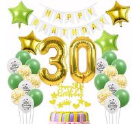 Globos 30 cumpleaños Hombre Mujer deco oro verde, decoración cumpleaños 30 años Hombre decoración verde,deco 30 cumpleaños Hombre oro, decoración tarta 30 cumpleaños Mujer Hombre globo 30 oro verde