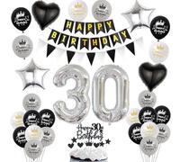 Globos 30 cumpleaños hombre Mujer Plateados Negros 30 Años Decoracion Cumpleaños hombre topper tarta cumpleaños 30 años Decoracion Cumpleaños 30 años decoración Mujer globos 30 cumpleaños hombre