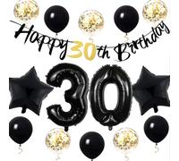 Globos 30 Cumpleaños Negros Dorados, Decoración Cumpleaños 30 años Hombres Mujeres, Globos de Cumpleaños 30 años, Pancarta Feliz Cumpleaños Adornos Kit para Decoración de Fiesta de Cumpleaños 30 años