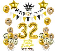 Globos 32 cumpleaños decoración negro/oro deco de cumpleaños 32 hombre mujer 32 cumpleaños deco, globo 32 cumpleaños hombre mujer feliz Happy 32th birthday guirnalda 32 cumpleaños pastel deco hombre