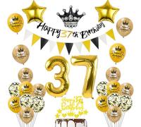 Globos 37 cumpleaños decoración negro/oro deco de cumpleaños 37 hombre mujer 37 cumpleaños deco, globo 37 cumpleaños hombre mujer feliz Happy 37th birthday guirnalda 37 cumpleaños pastel deco hombre