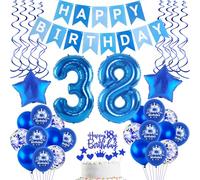 Globos 38 Cumpleaños Decoración Hombre Azul - Globo de Helio y Papel de Aluminio - Happy Birthday