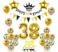 Globos 38 cumpleaños decoración negro/oro deco de cumpleaños 38 hombre mujer 38 cumpleaños deco, globo 38 cumpleaños hombre mujer feliz Happy 38th birthday guirnalda 38 cumpleaños pastel deco hombre