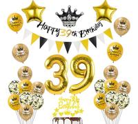 Globos 39 cumpleaños decoración negro/oro deco de cumpleaños 39 hombre mujer 39 cumpleaños deco, globo 39 cumpleaños hombre mujer feliz Happy 39th birthday guirnalda 39 cumpleaños pastel deco hombre