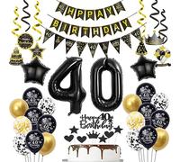 Globos 40 Años Decoración Oro Negro para Cumpleaños Hombre y Mujer - Deco para Tartas