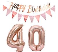 Globos 40 cumpleaños decoración mujer oro rosa+Guirnalda feliz cumpleaños +cadena de gallardetes 40 "números 40 globos 40 años decoración cumpleaños mujer decoración 40 cumpleaños deco oro rosa