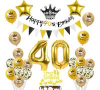 Globos 40 Cumpleaños Decoración Negro/Oro para Hombre y Mujer - Happy 40th Birthday Guirnalda y Deco para Pastel