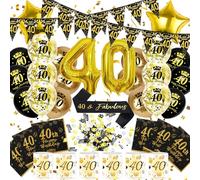 Globos 40 Cumpleaños Mujer Hombre, 40th Happy Birthday Decoracion Globos Negros Dorados Servilleta Linterna Faja Guirnalda Confeti, Regalo Decoración Hombre Mujer 40 Años (40 Años Adornos Cumpleaños)