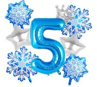 Globos 5 Años 8 Piezas Globo Copos de Nieve Globo Foil Azules Temáticos de Invierno Copo de Nieve Globos Decoración de Cumpleaños 5 Años para Niños y Niñas